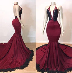 Prom Dress Casual, Sexy Mermaid V Neck Backless Burgundy And Black Long Prom Dress 2024