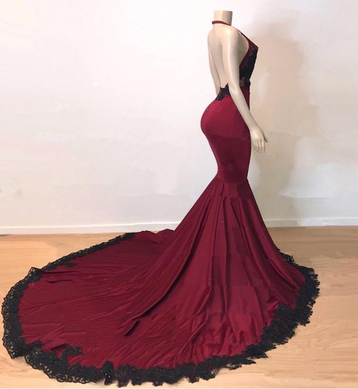Prom Dresses Sale, Sexy Mermaid V Neck Backless Burgundy And Black Long Prom Dress 2024