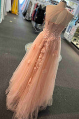 Homecoming Dresses Blues, Sweetheart One Shoulder Pink Prom Dress with Flowers