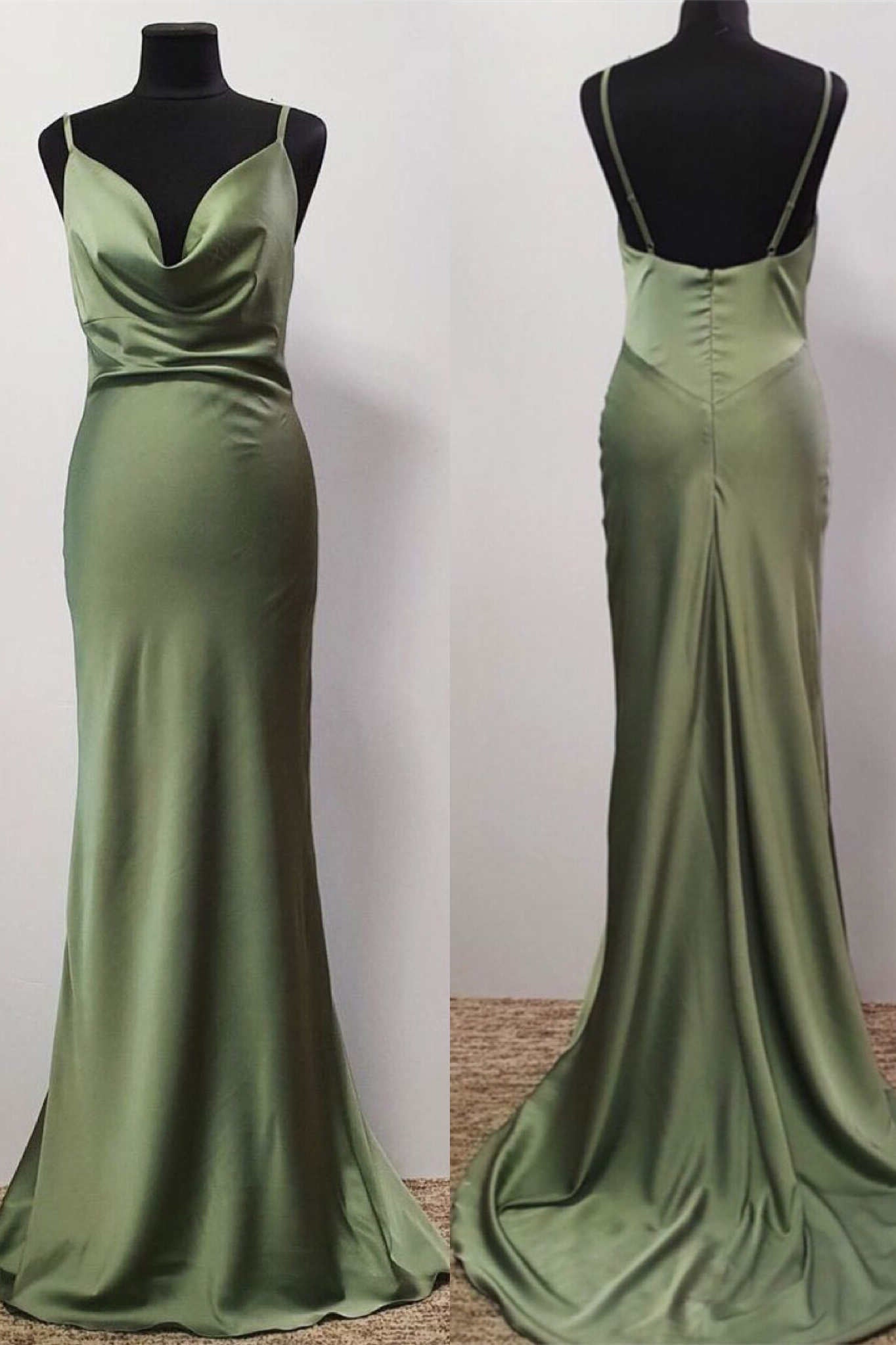 Homecoming Dresses Laces, Olive Green Cowl Neck Trump Long Prom Dress