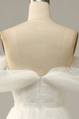 Bridesmaid Dress Elegant, Ivory Off The Shoulder Prom Dress