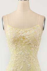 Garden Wedding, Yellow Mermaid Long Prom Dress with Appliques