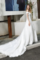 Wedding Dressed Lace, A-line Off the Shoulder Long Wedding Dresses