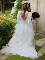 Wedding Dress Hire, A-Line/Princess Scoop Sweep Train Tulle Wedding Dresses