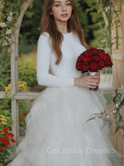 Wedding Dress Color, A-Line/Princess Scoop Sweep Train Tulle Wedding Dresses