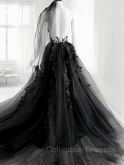 Wedding Dresses Under 10006, A-line/Princess V-neck Court Train Tulle Wedding Dress with Appliques Lace