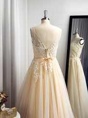 Prom Dresses Sage Green, A-line Spaghetti Straps Appliques Lace Floor-Length Tulle Dress