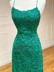 Party Dress Sleeve, Backless Green Lace Mermaid Prom Dresses, Open Back Mermaid Lace Formal Evening Dresses