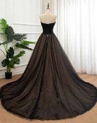Bridesmaid Dresses Chicago, Black Tulle Sweetheart A-line Formal Dress with Lace, Black Long Prom Dress