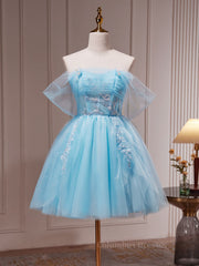 Homecoming Dress Shops Near Me, Blue A-line Tulle Short Prom Dress, Blue Homecoming Dress