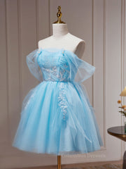 Homecoming Dresses Blue, Blue A-line Tulle Short Prom Dress, Blue Homecoming Dress