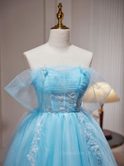 Homecoming Dresses Lace, Blue A-line Tulle Short Prom Dress, Blue Homecoming Dress