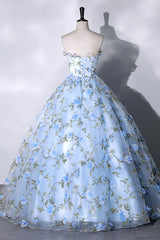 Prom Dresses For Girls, Blue Strapless Tulle Long Prom Dress, Blue A-Line Evening Party Gown
