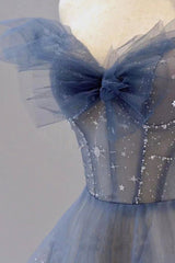 Prom Dresses Designs, Blue Tulle Long A-Line Prom Dress