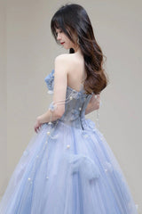 Prom Dress Tulle, Blue Tulle Long A-Line Prom Dress Party Dress, Blue Evening Dress