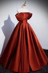 Prom Dresses Prom Dress, Caramel Floor Length Satin Formal Dress, Cute Off Shoulder A-line Evening Dress