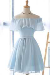 Bridesmaid Dresses Ideas, Cute Off the Shoulder Light Blue Short Hoco Dresses