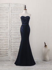 Prom Dressed Long, Dark Blue Sweetheart Mermaid Long Prom Dress, Dark Blue Evening Dress