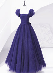 Bridesmaid Dresses 2022, Dark Purple Tulle Scoop A-line Long Formal Dress, Dark Purple Evening Dress Prom Dress
