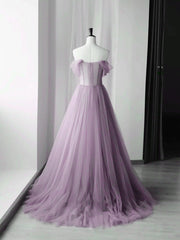 Formal Dress Cheap, Elegant Tulle Long Party Dress with Flowers, A-line Tulle Evening Dress Prom Dress
