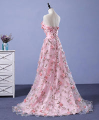Party Dress Sale, Pink Tulle 3D Flowers Long Prom Dress, Pink Evening Dress