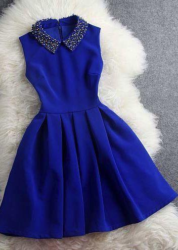 Prom Dress Ballgown, Blue Dress With Beaded Collar