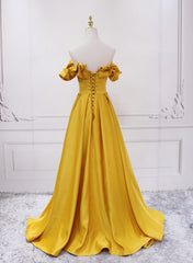 Party Dresses Classy, Gold Satin A-line Sweetheart Long Junior Prom Dress, Floor Length Satin Evening Dress