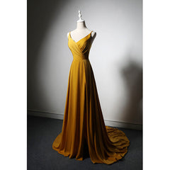 Prom Dress Pink, Goleden V-neckline Straps Long Party Dress with Leg Slit, Long Gold Evening Dress Prom Dress