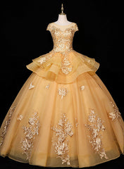 Formal Dress Classy Elegant, Gorgeous Champagne Ball Gown Sweet 16 Gown with Lace, Flowers Lace Formal Dresses