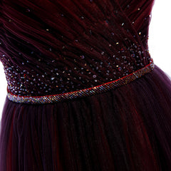 Black Long Dress, Gradient Beaded Wine Red Tulle Long Party Dress, A-line Wine Red Prom Formal Dresses