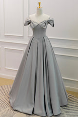 Bridesmaid Dress Trends, Gray Satin Floor Length Formal Dress with Pearls, Cute A-Line Prom Dress