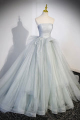 Prom Dresses Ballgown, Gray Strapless Long Formal Dress, Gray Tulle Evening Dress Party Dress