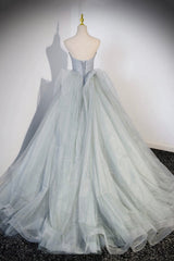 Prom Dress Ballgown, Gray Strapless Long Formal Dress, Gray Tulle Evening Dress Party Dress