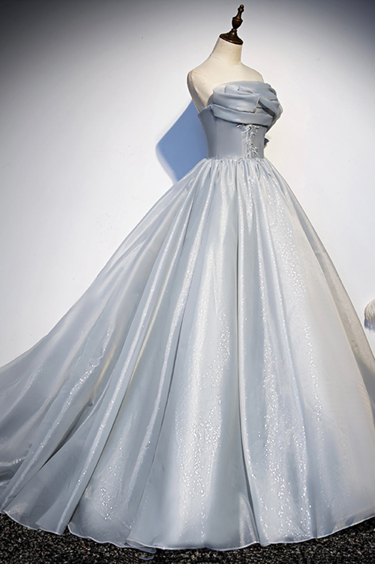 Formal Dress For Weddings Guest, Gray Tulle Long A-Line Prom Dress, Gray Strapless Formal Evening Gown