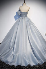 Formal Dress To Attend Wedding, Gray Tulle Long A-Line Prom Dress, Gray Strapless Formal Evening Gown