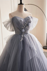 Quinceanera Dress, Gray Tulle Long Prom Dress, Off Shoulder Evening Dress Party Dress