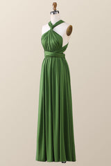 Evening Dress 1926, Green A-line Pleated Long Convertible Bridesmaid Dress
