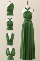 Evening Dresses 1926S, Green A-line Pleated Long Convertible Bridesmaid Dress