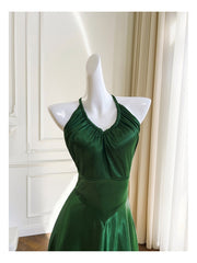 Prom Dresses Long Mermaid, Green A-line Soft Satin Cross Back Evening Dress, Green Prom Dress Party Dress