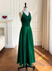 Prom Dress Long Mermaid, Green A-line Soft Satin Cross Back Evening Dress, Green Prom Dress Party Dress