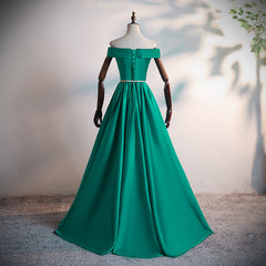 Bridesmaid Dress Shopping, Green Satin A-line Long Off Shoulder Simple Prom Dress, Green Formal Dress Evening Dress
