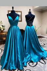 Prom Dresses Ball Gown Style, Lace-up Back Blue Prom Dresses Long vestido de noite