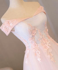 Party Dresses Online Shopping, Light Pink Lace Off Shoulder Lonng Prom Dress, Pink Evening Dress