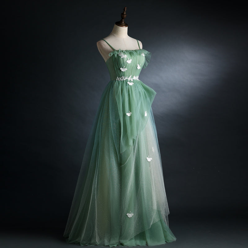 Prom Dress Shopping Near Me, Light Green Gradient Straps Long A-line Prom Dress, Evening Dress Party Dresses