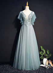 Homecoming Dress Fitted, Light Green Tulle Long Party Dress, Green Lace Low Back Prom Dress Evening Dress