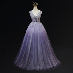 Party Dress Short Tight, Light Purple Tulle Gradient Lace Applique Formal Dress, Long Prom Dress