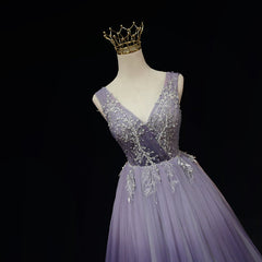 Party Dress For Babies, Light Purple Tulle Gradient Lace Applique Formal Dress, Long Prom Dress