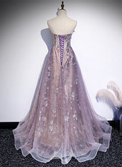 Bridesmaid Dresses Mismatched, Light Purple Tulle with Lace A-line Floor Length Party Dress, Light Purple Evening Dress