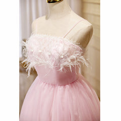 Ranch Dress, Lovely Pink Tulle Straps Knee Length Party Dresses, Pink Short Prom Dresses