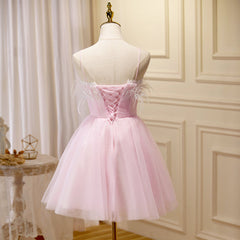Party Dress High Neck, Lovely Pink Tulle Straps Knee Length Party Dresses, Pink Short Prom Dresses